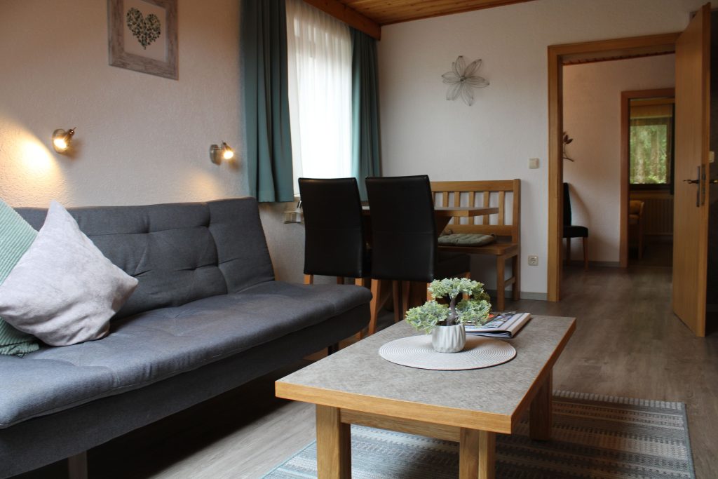 Großzügiger Wohnbereich mit Couch und Tisch für entspannte Stunden